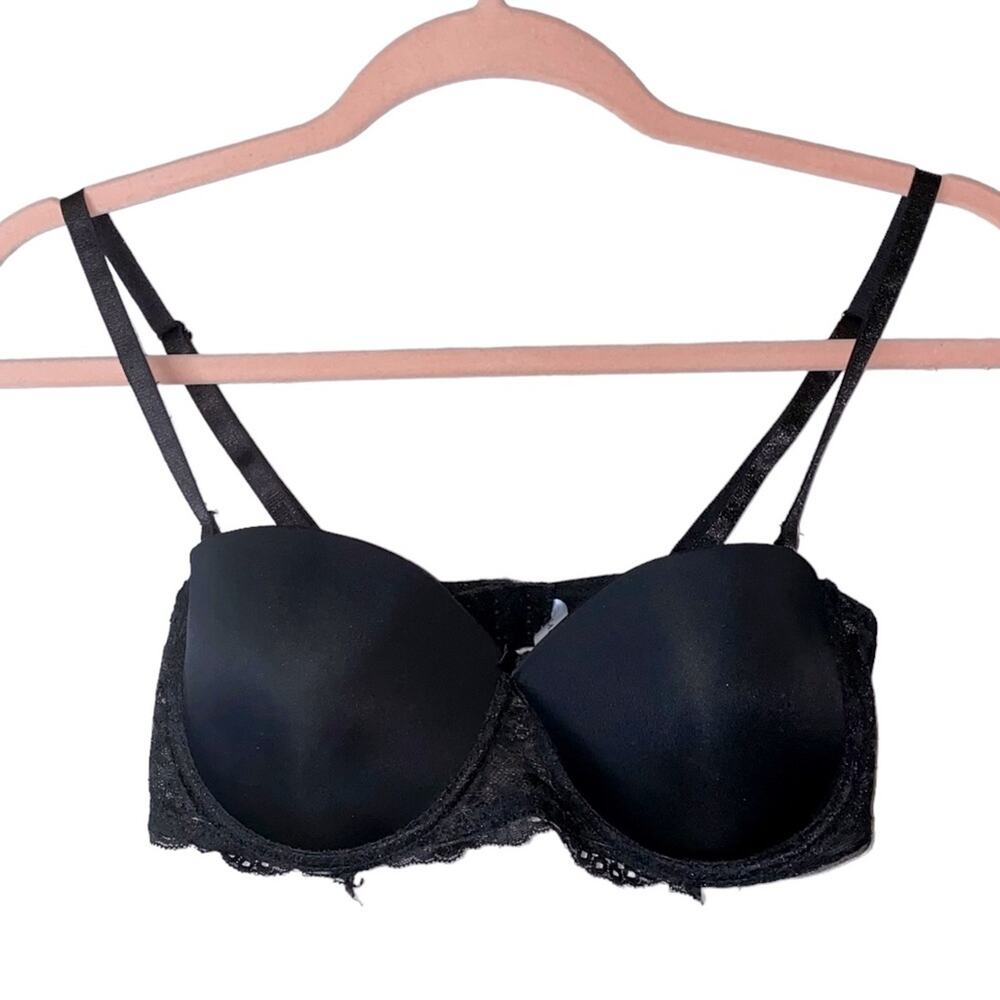 Laura Ashley Black Lace Push-Up Bra 36C Underwire Padded Lingerie Bra